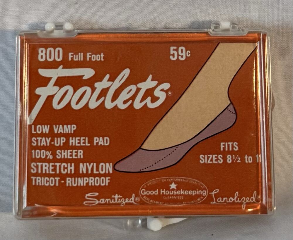 VTG Mid-Century Footlets Full-Foot Sheer Stretch Nylon Tricot Runproof Sz 8.5-11